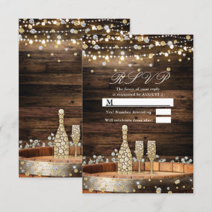 Rustic Barrel Champagne Lights Wedding RSVP Reply  Invitation