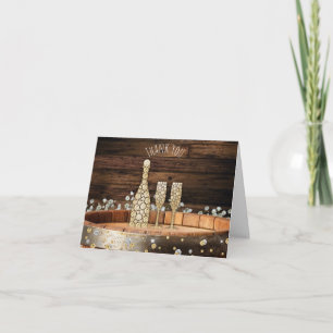Rustic Barrel Wine Glass Folded Thank You Card