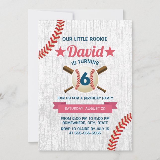 Rustic Baseball Sports Boy 6th Birthday Party Invitation (Front)