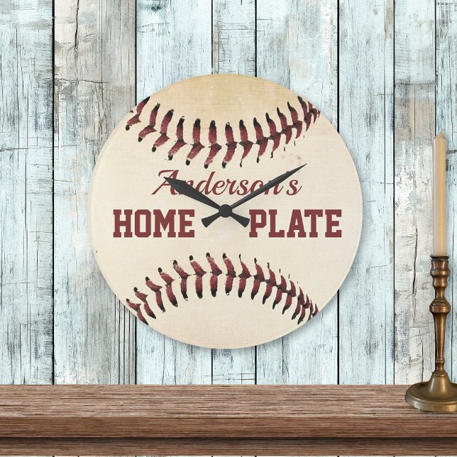 Rustic Baseball Strings Home Plate Custom Large Clock (Creator Uploaded)
