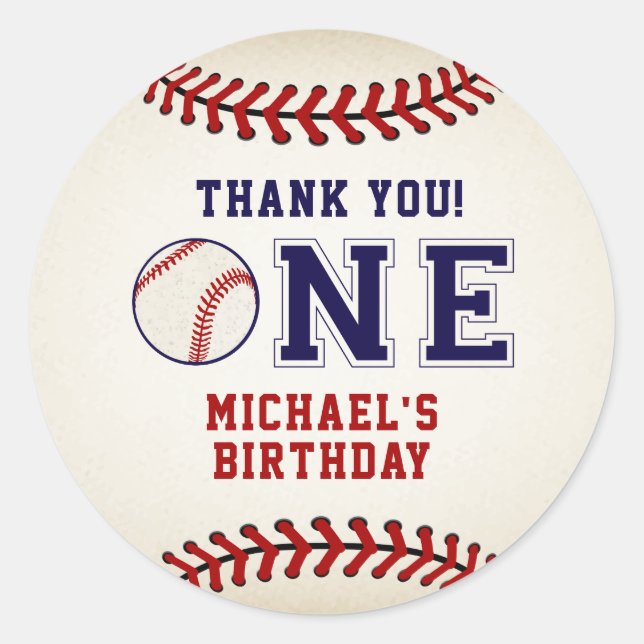 Rustic Baseball Thank You Classic Round Sticker (Front)