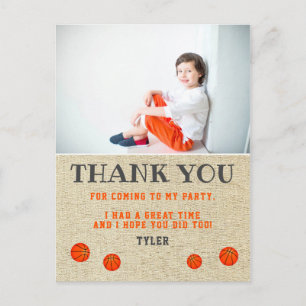 Rustic Basketball Birthday Photo Thank you Postcard