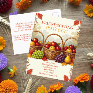 Rustic Baskets of Apples Friendsgiving Potluck  Holiday Postcard