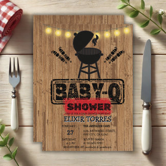 Rustic BBQ-Baby Grill Baby Shower Invitation