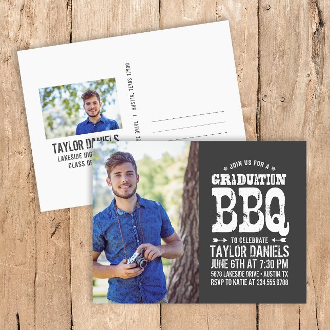 Rustic BBQ Graduation Party Invitation Postcard (Creator Uploaded)