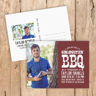 Rustic BBQ Graduation Party Invitation Postcard
