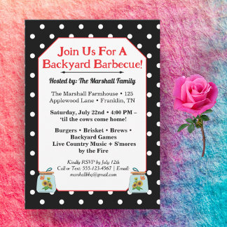 Rustic BBQ Mason Jar Invitation Country Picnic 