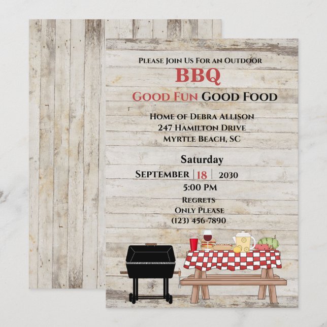 Rustic BBQ Outdoor Grill Picnic   Invitation (Front/Back)