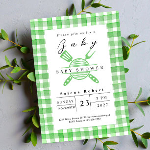 Rustic BBQ picnic baby shower green Invitation