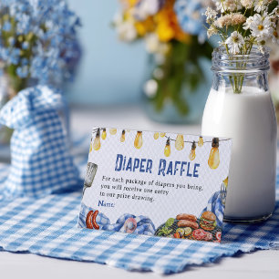 Rustic BBQ Summer Blue Plaid Baby-Q Diaper Raffle Enclosure Card