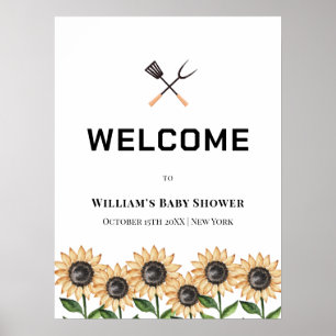 Rustic BBQ Sunflower Baby Shower Welcome Poster