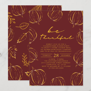 Rustic Be Thankful Pumpkin Thanksgiving Dinner Invitation