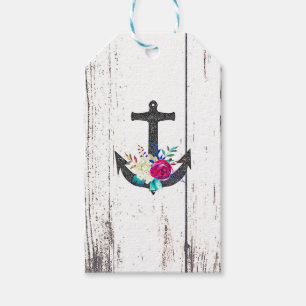 Rustic Beach Anchor & Bold Floral Summer Nautical Gift Tags