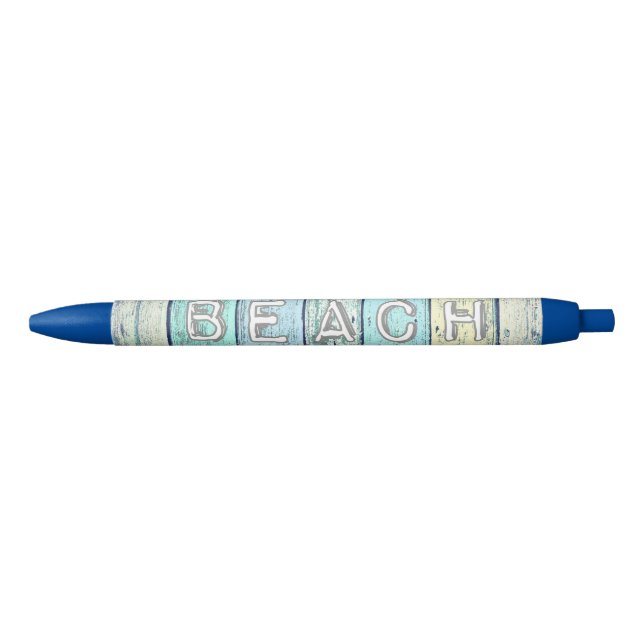 Rustic Beach Driftwood Blue Ink Pen (Front)