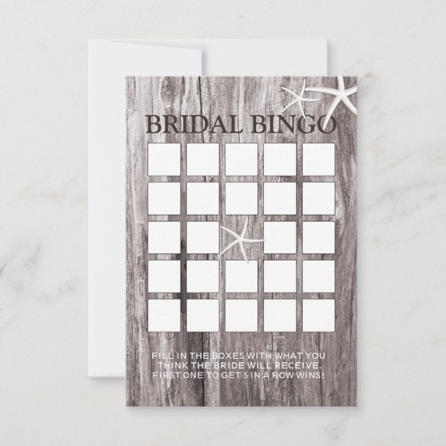 Rustic Beach Driftwood Bridal Shower Bingo Cards (Front)