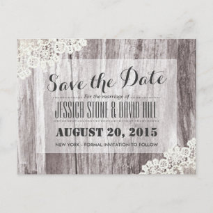 Rustic Beach Driftwood Laced Save the Date Announcement Postcard