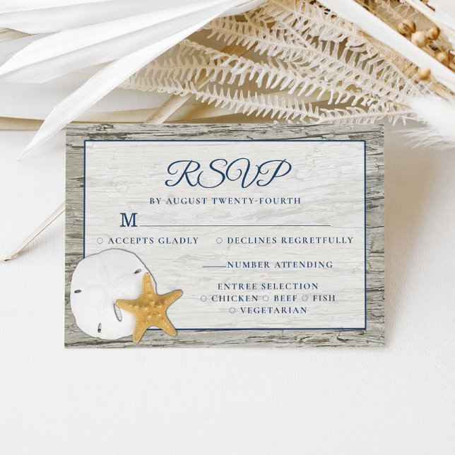 Rustic Beach Driftwood Sand Dollar Wedding RSVP (Creator Uploaded)