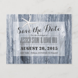 Rustic Beach Driftwood & Starfish Save the Date Announcement Postcard