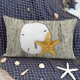 Rustic Beach Driftwood with Sand Dollar & Starfish Decorative Cushion