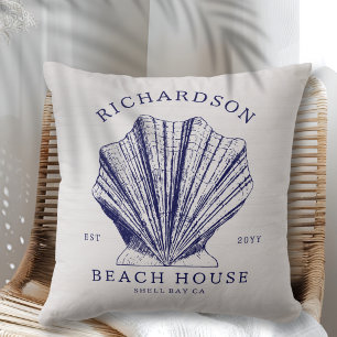 Rustic Beach House Family Name Nautical Blue Cushion