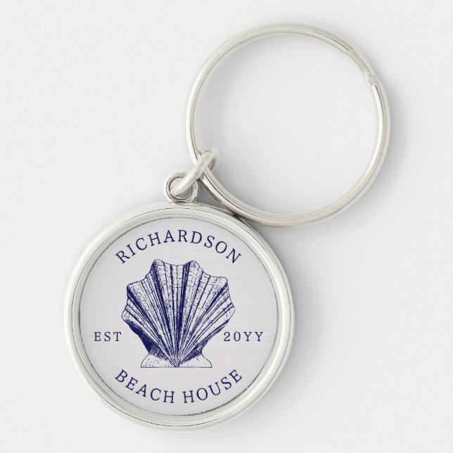 Rustic Beach House Family Name Nautical | Blue Key Ring (Front)