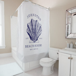 Rustic Beach House Family Name Nautical Blue Shower Curtain