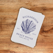 Rustic Beach House Family Name Shell | Navy Blue