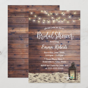 Rustic Beach Lantern & Starfish Bridal Shower Invitation