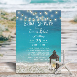 Rustic Beach Lantern String Lights Bridal Shower Invitation
