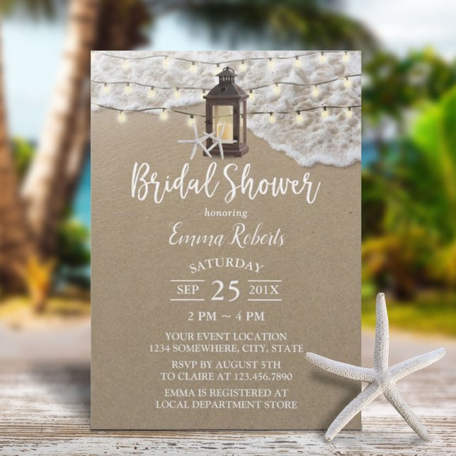 Rustic Beach Lantern String Lights Bridal Shower Invitation (Creator Uploaded)