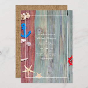Rustic Beach Nautical QR Code RSVP Wedding Invitation