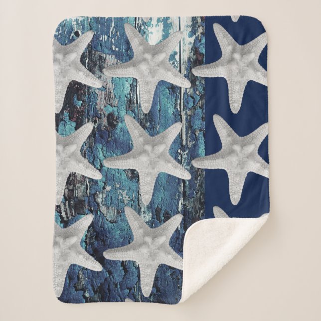 Rustic Beach Navy Blue Starfish Blanket (Front)
