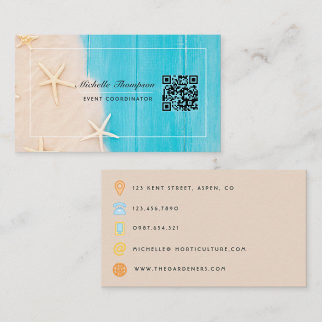 Rustic Beach QR Code Business Card (Front/Back)