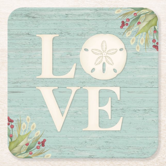 Rustic Beach Sand Dollar Square Paper Coaster (Front)
