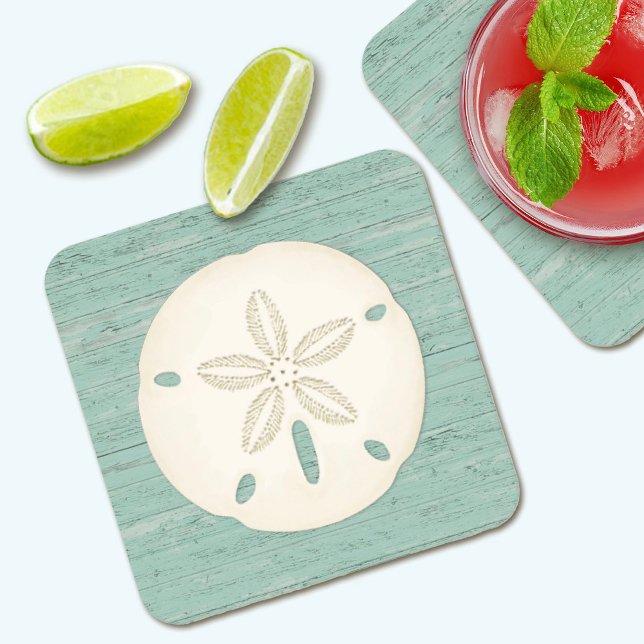 Rustic Beach Sand Dollar Square Paper Coaster (Rustic beach sand dollar drink coasters, a lovely touch to any beach themed party)