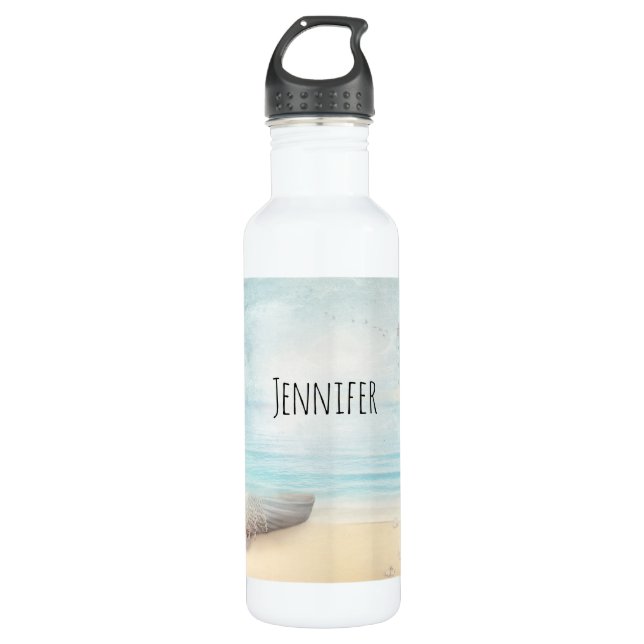 Rustic Beach Scene with Boat & Lighthouse 710 Ml Water Bottle (Front)