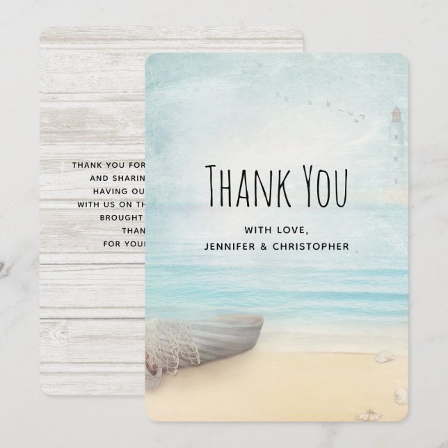 Rustic Beach Scene with Boat Thank You Card (Front/Back)