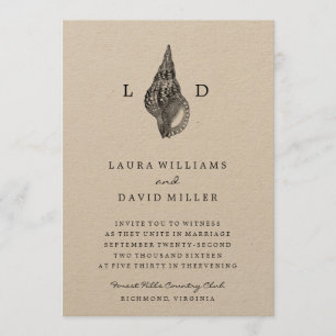 Rustic Beach Sea Shell Wedding Invitation
