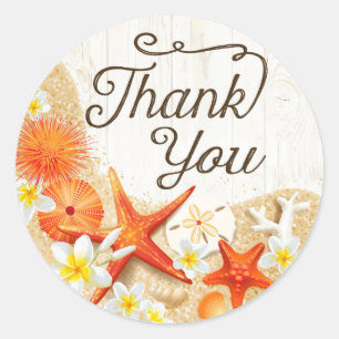 Rustic Beach Seashells Plumeria Thank You Label