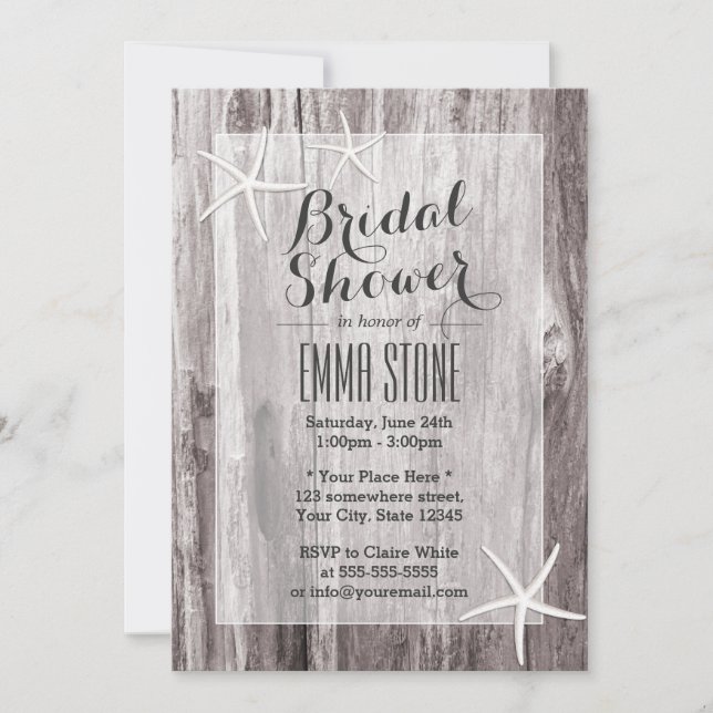 Rustic Beach Starfish Elegant Bridal Shower Invitation (Front)