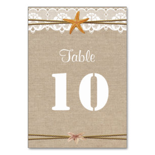 Rustic Beach Starfish Lace Wedding Table Number