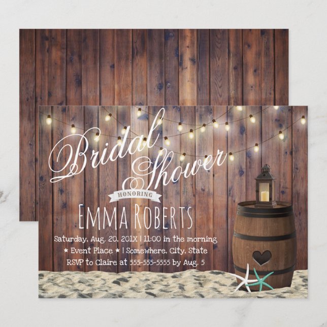 Rustic Beach Starfish & Lantern Bridal Shower Invitation (Front/Back)