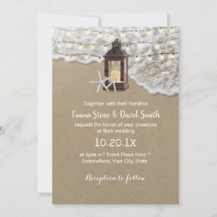 Rustic Beach Starfish Lantern String Light Wedding Invitation