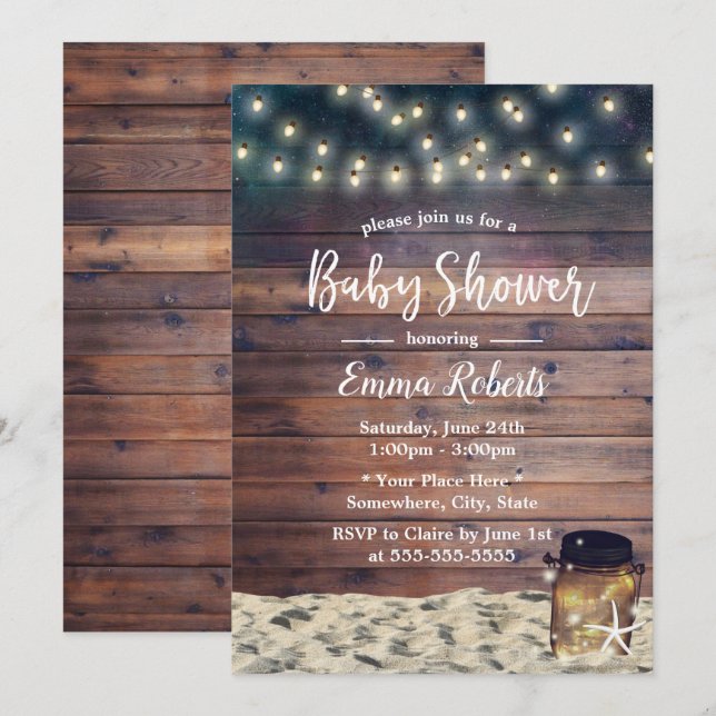 Rustic Beach Starfish Mason Jar Baby Shower Invitation (Front/Back)