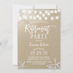 Rustic Beach Starfish String Lights Retirement Invitation