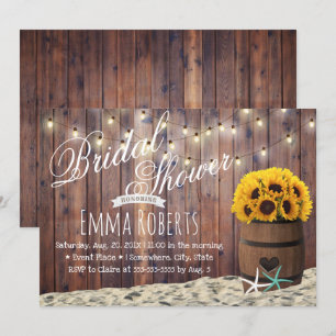 Rustic Beach Starfish & Sunflower Bridal Shower Invitation