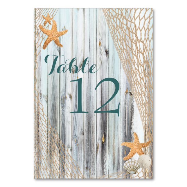 Rustic Beach Starfish Table Card (Front)