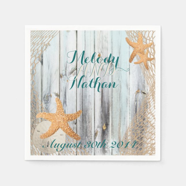 Rustic Beach Starfish Wedding Paper Napkins (Front)