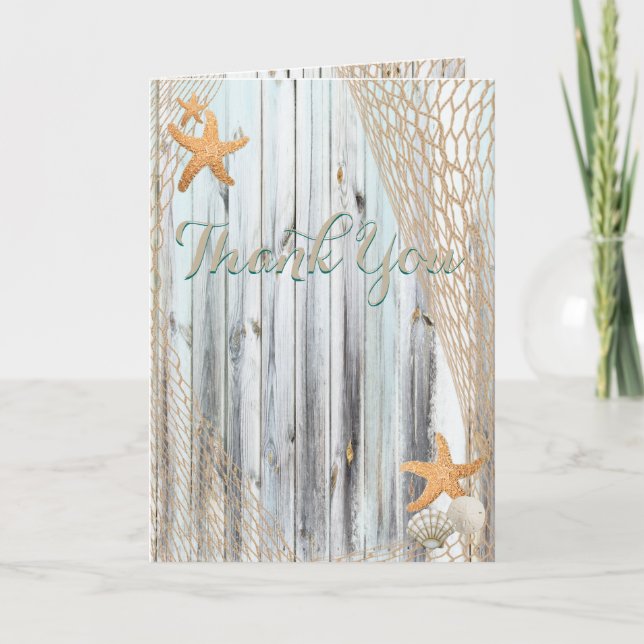 Rustic Beach Starfish Wedding Thank You Card (Front)