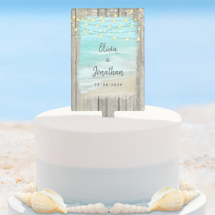 Rustic Beach String Lights Ocean Wedding Cake Pick
